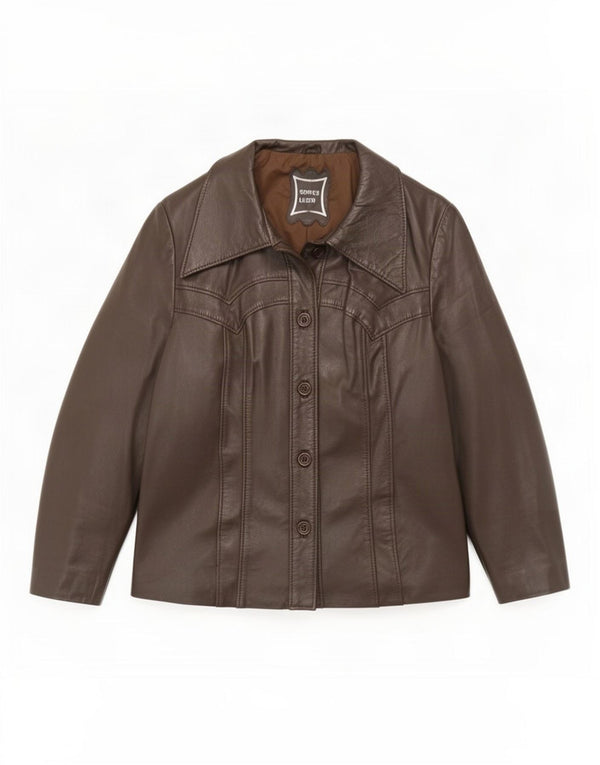 veste en cuir femme vintage IT 44 Brun moyen