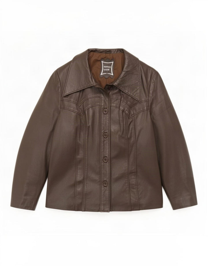 veste en cuir femme vintage IT 44 Brun moyen