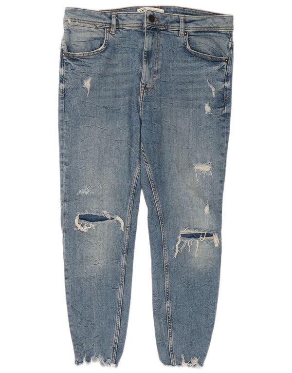 Zara Jean court skinny en détresse pour homme EU 42 Large W32 L24 Bleu Coton