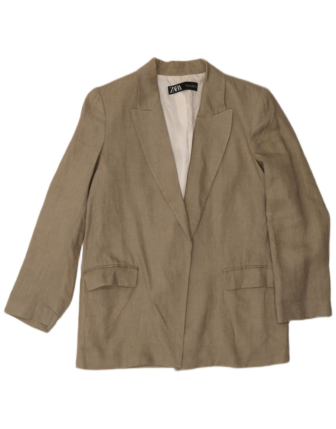 Zara Womens Open Blazer Jacket UK 16 Grand Lin Beige