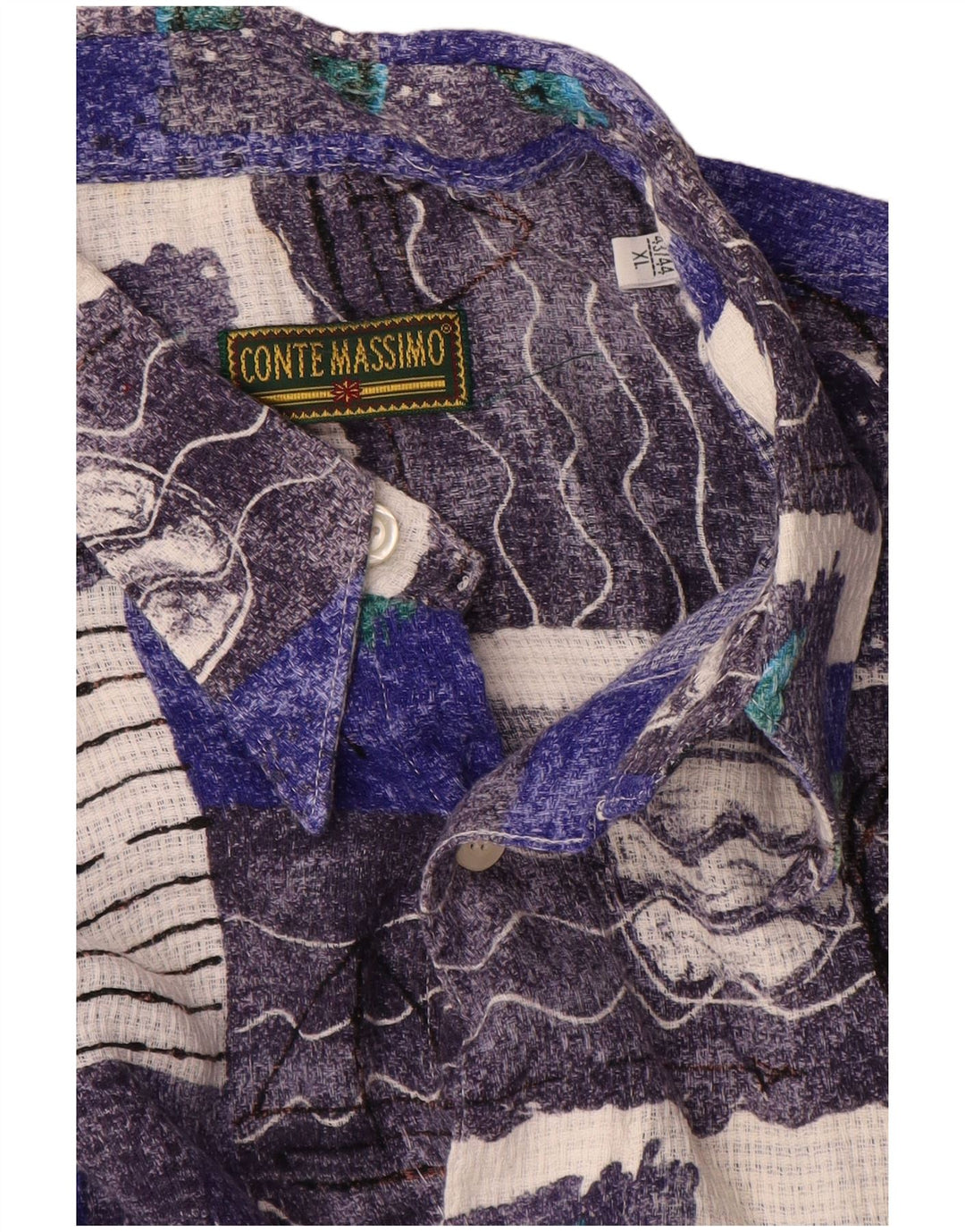Conte Massimo Chemise à manches courtes pour homme avec motif abstrait Taille 43/44 XL Bleu