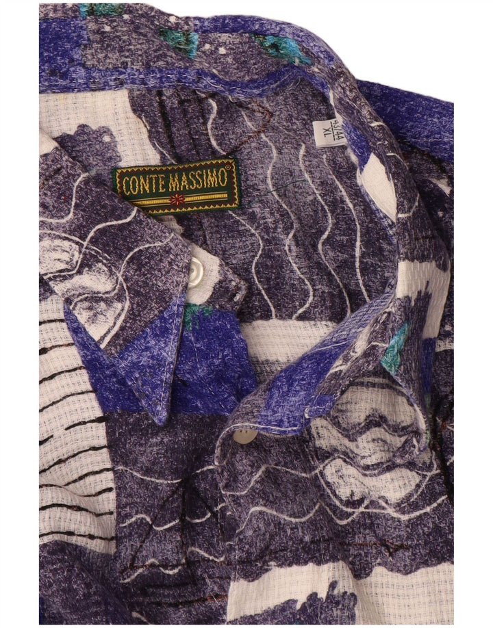 Conte Massimo Chemise à manches courtes pour homme avec motif abstrait Taille 43/44 XL Bleu
