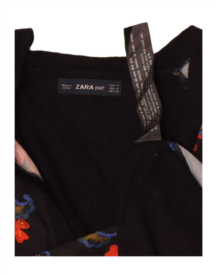 Zara Femme Top Manches Longues UK 44 Laine Florale Noir Moyen