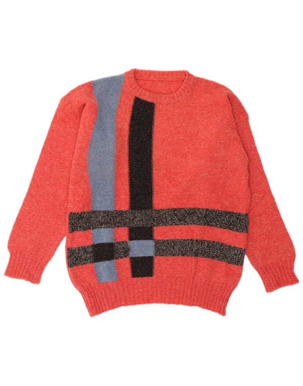 vintage Mens Crew Neck Jumper Pull Grand Colorblock Rouge