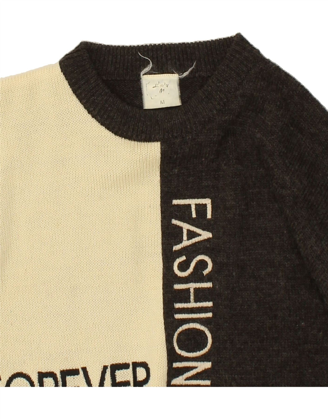 VINTAGE Womens Graphic Crew Neck Jumper Sweater UK 14 Medium Black Vintage Vintage and Second-Hand Vintage from Messina Hembry 