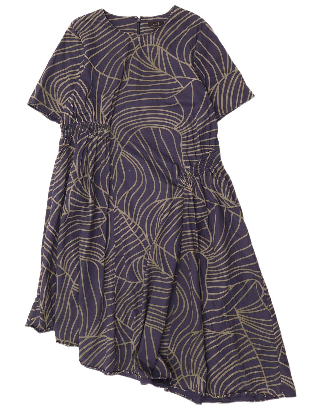 COS Robe Asymétrique Femme EU 42 Grand Bleu Marine Géométrique Coton