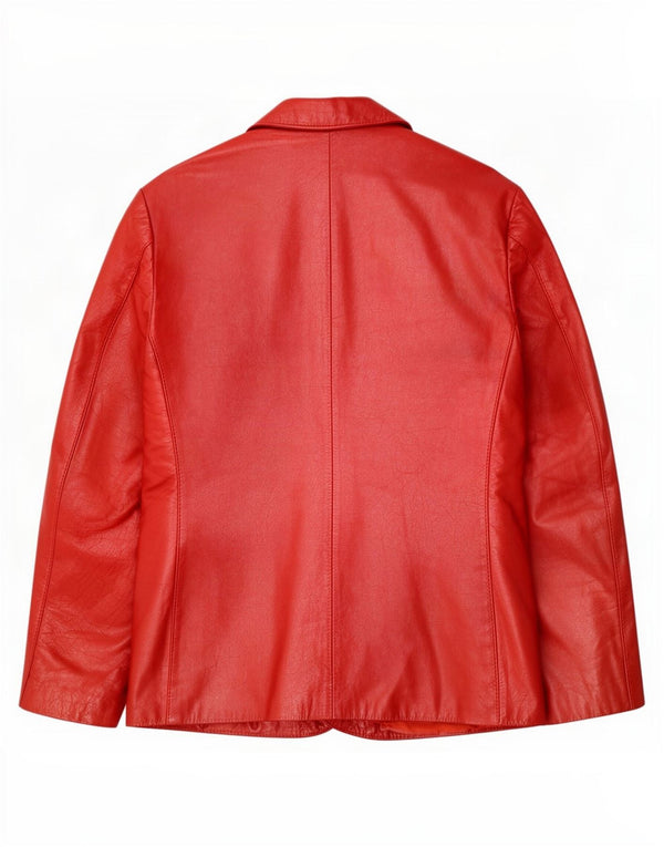 vintage Femme 2 Boutons Veste Blazer En Cuir UK 12 Rouge Moyen