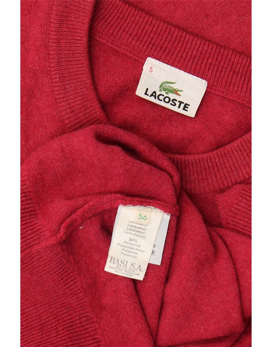 Lacoste Pull ras du cou pour homme Taille 5 Grande laine d'agneau rose