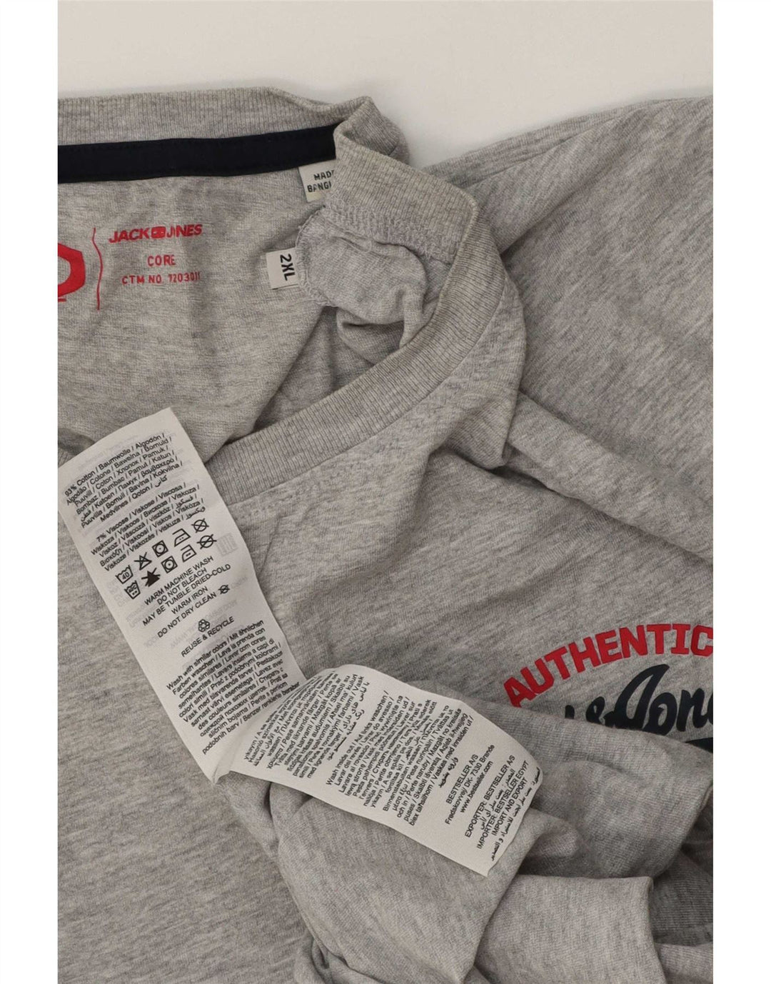 Jack & Jones T-Shirt Homme Top 2XL Gris Coton