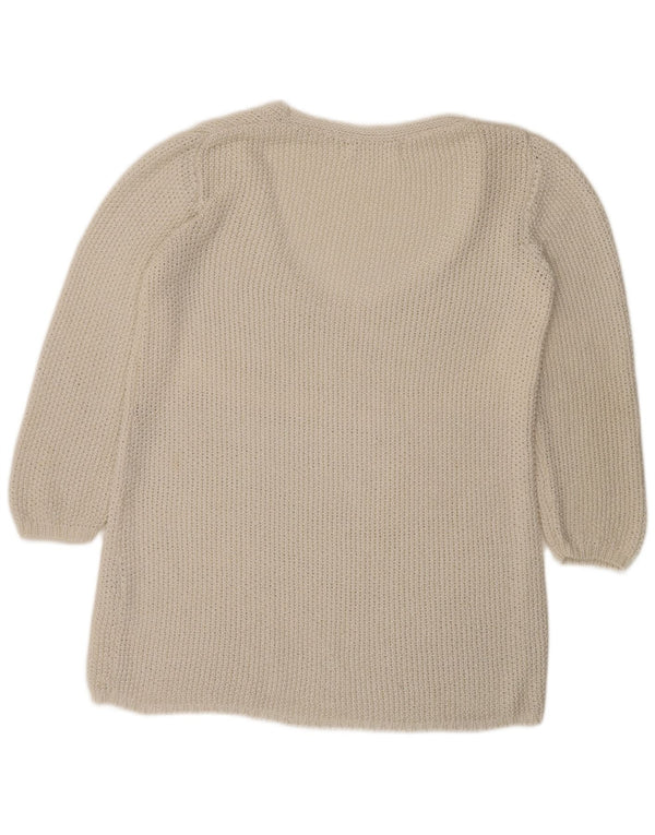 Zara Pull à manches 3/4 au crochet et col en V pour femme UK 16 Large Blanc cassé