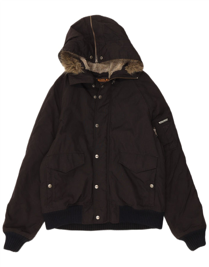 Woolrich Veste Bomber à Capuche Homme UK 40 Large Noir Nylon