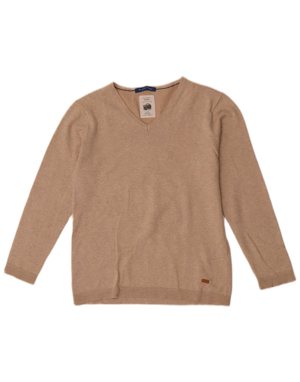 Zara Pull Col V Garçon 11-12 ans Beige Moucheté