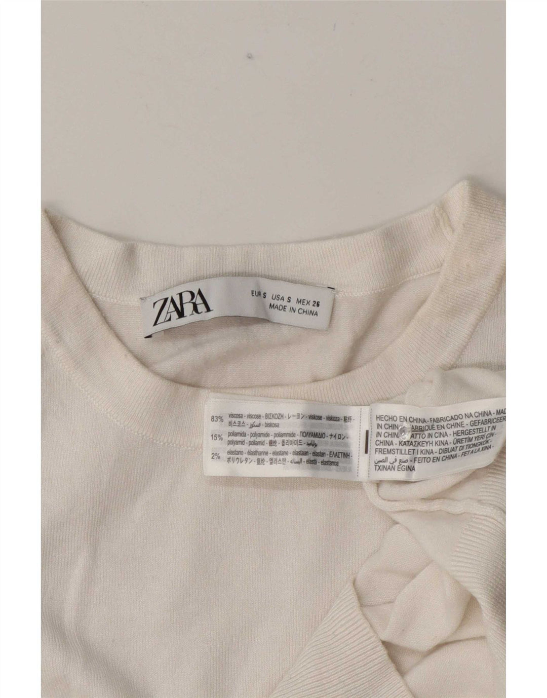 Zara Womens Short Sleeve Crop Top UK 10 Petite Viscose Blanche