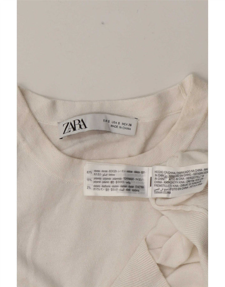 Zara Womens Short Sleeve Crop Top UK 10 Petite Viscose Blanche