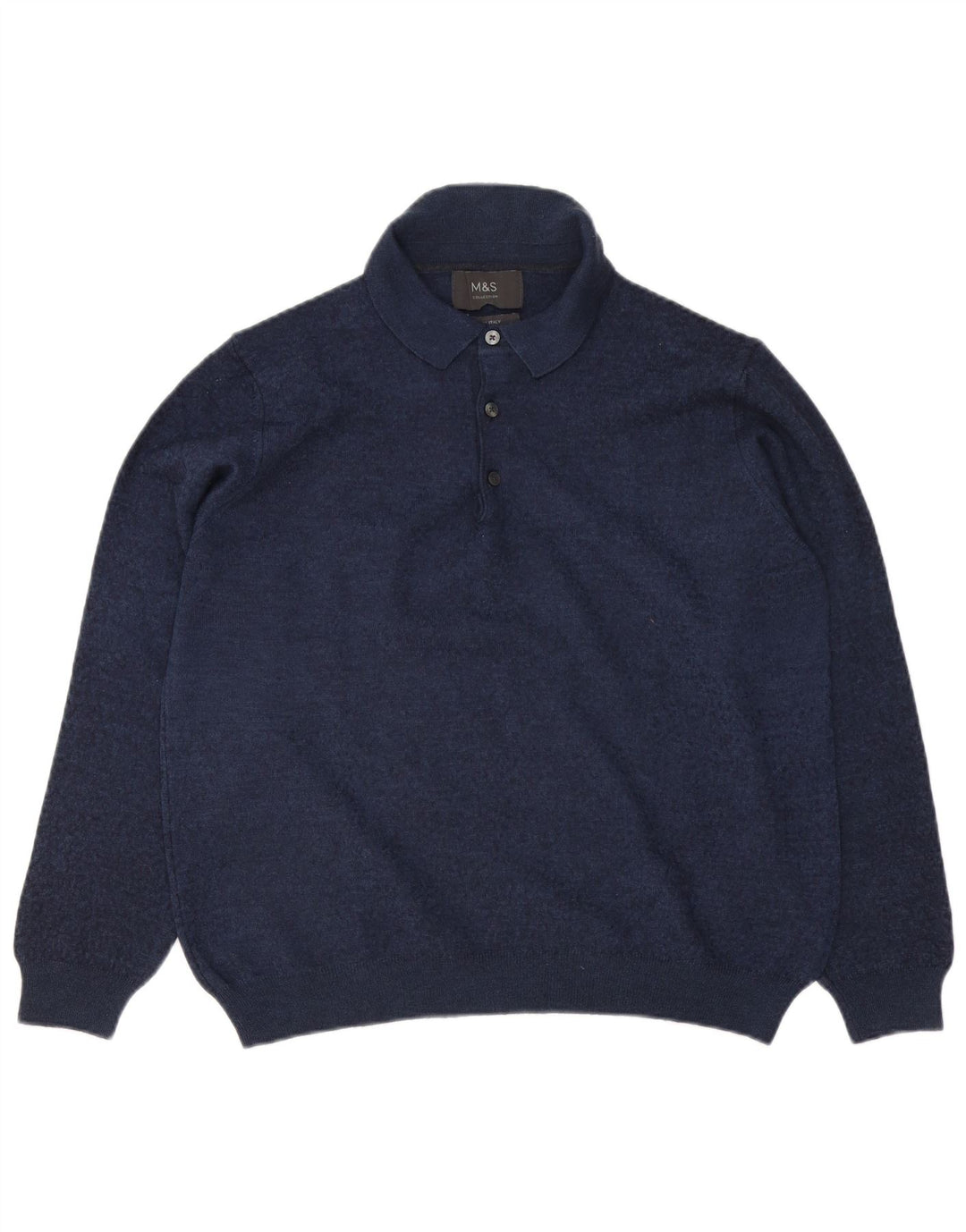 MARKS & SPENCER Pull Col Polo Homme Bleu Marine Moucheté