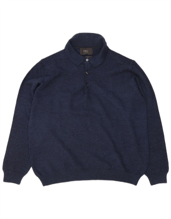 MARKS & SPENCER Pull Col Polo Homme Bleu Marine Moucheté