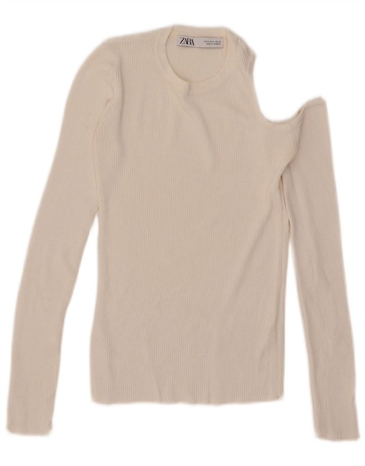 Zara Womens Top asymétrique à manches longues UK 8 Small Blanc