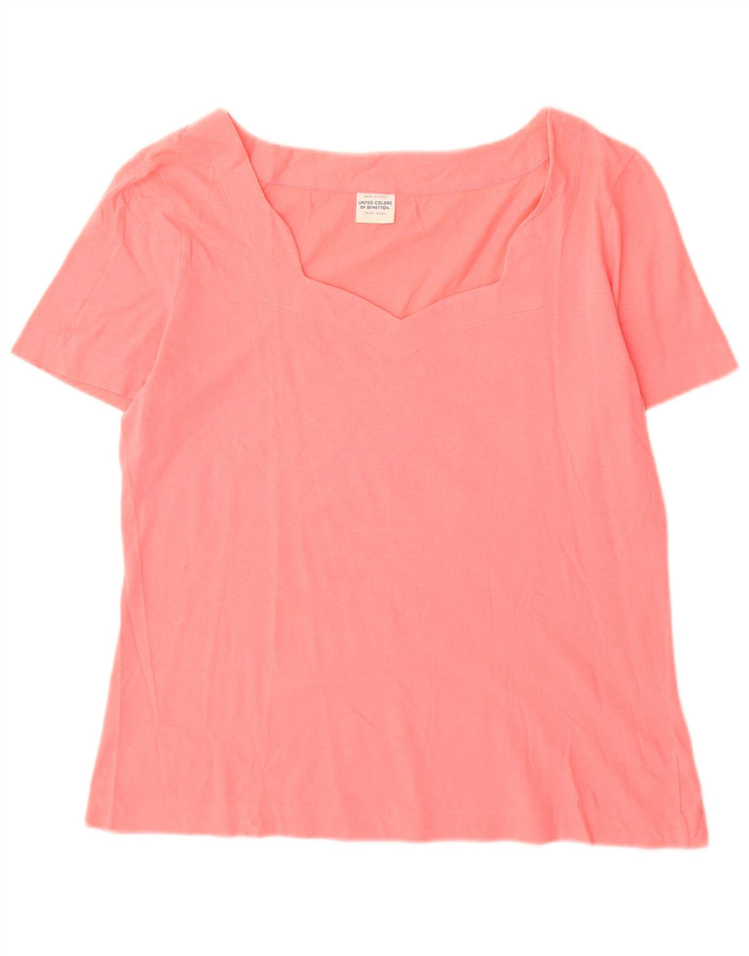Benetton T-Shirt Femme Top UK 44 Coton Rose Moyen