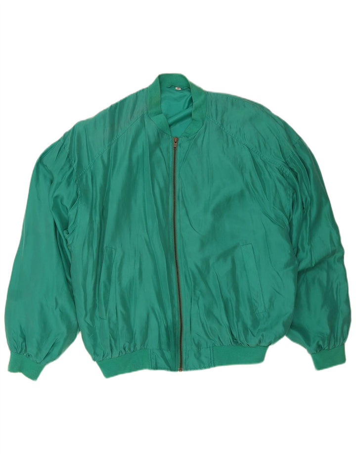 vintage Mens Loose Fit Bomber Jacket UK 38 Soie Verte Moyenne