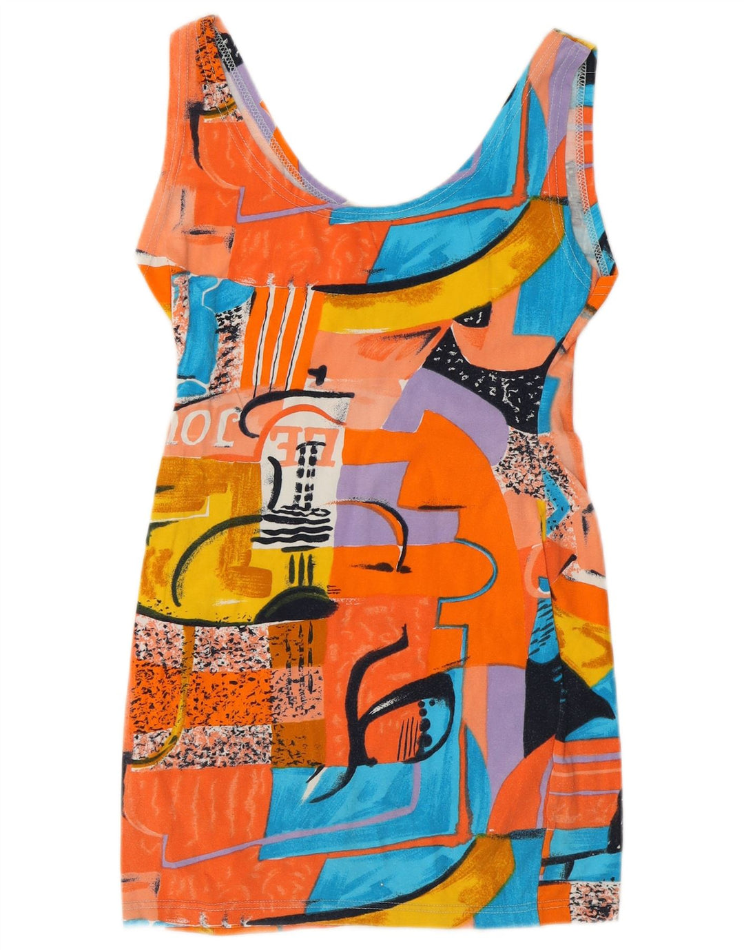 Robe moulante à motif abstrait vintage pour femmes UK 8 Small Multicolore