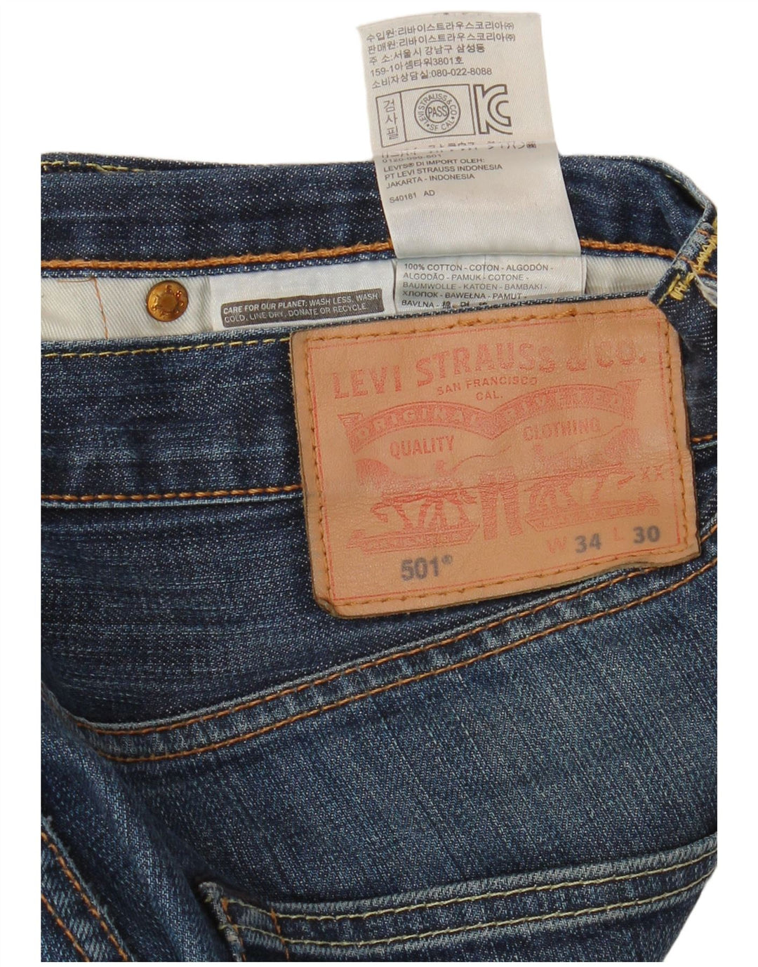 LEVI'S Jean Droit 501 Homme W34 L30 Bleu Coton