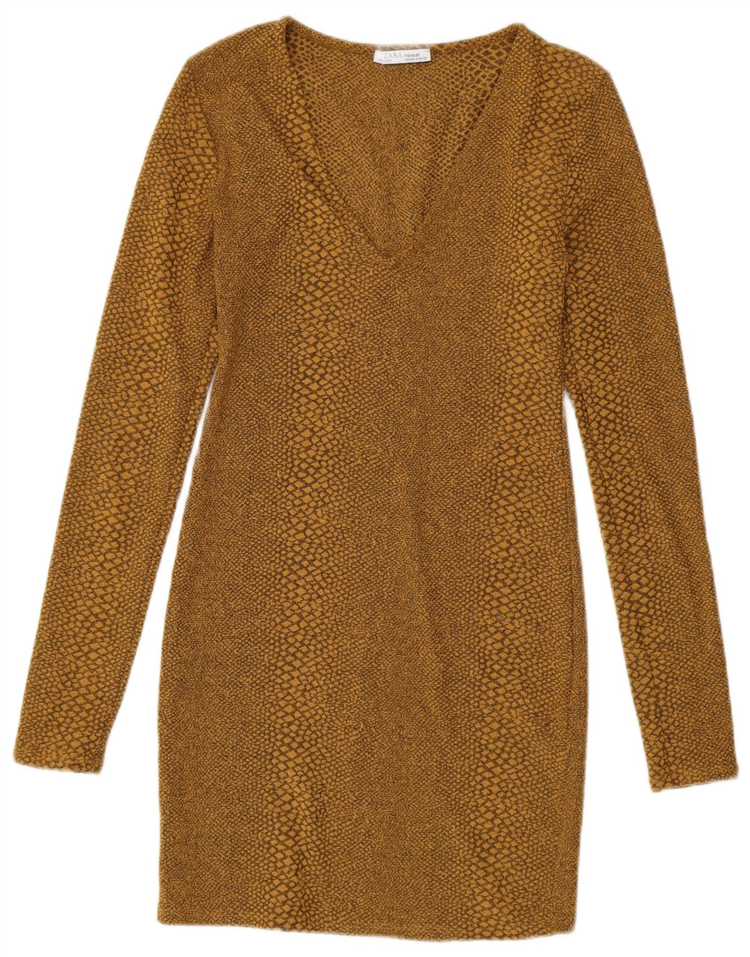 ZARA Robe moulante à manches longues pour femme UK 8 Petit imprimé animal jaune