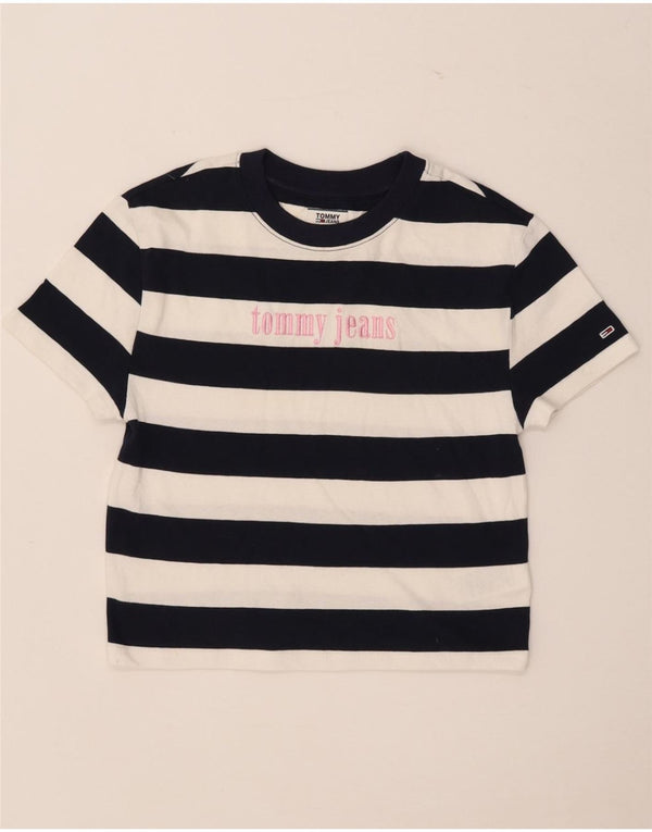 Tommy Hilfiger Womens Graphic T-Shirt Top UK 4 XS Navy Blue Striped Cotton