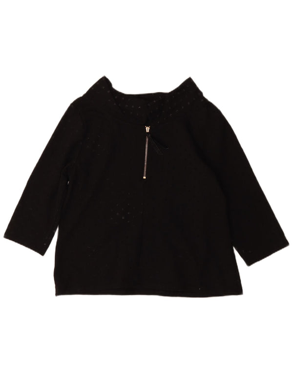 Laura Ashley Womens Crop 3/4 Sleeve Blouse Top UK 14 Large Black Spotted
