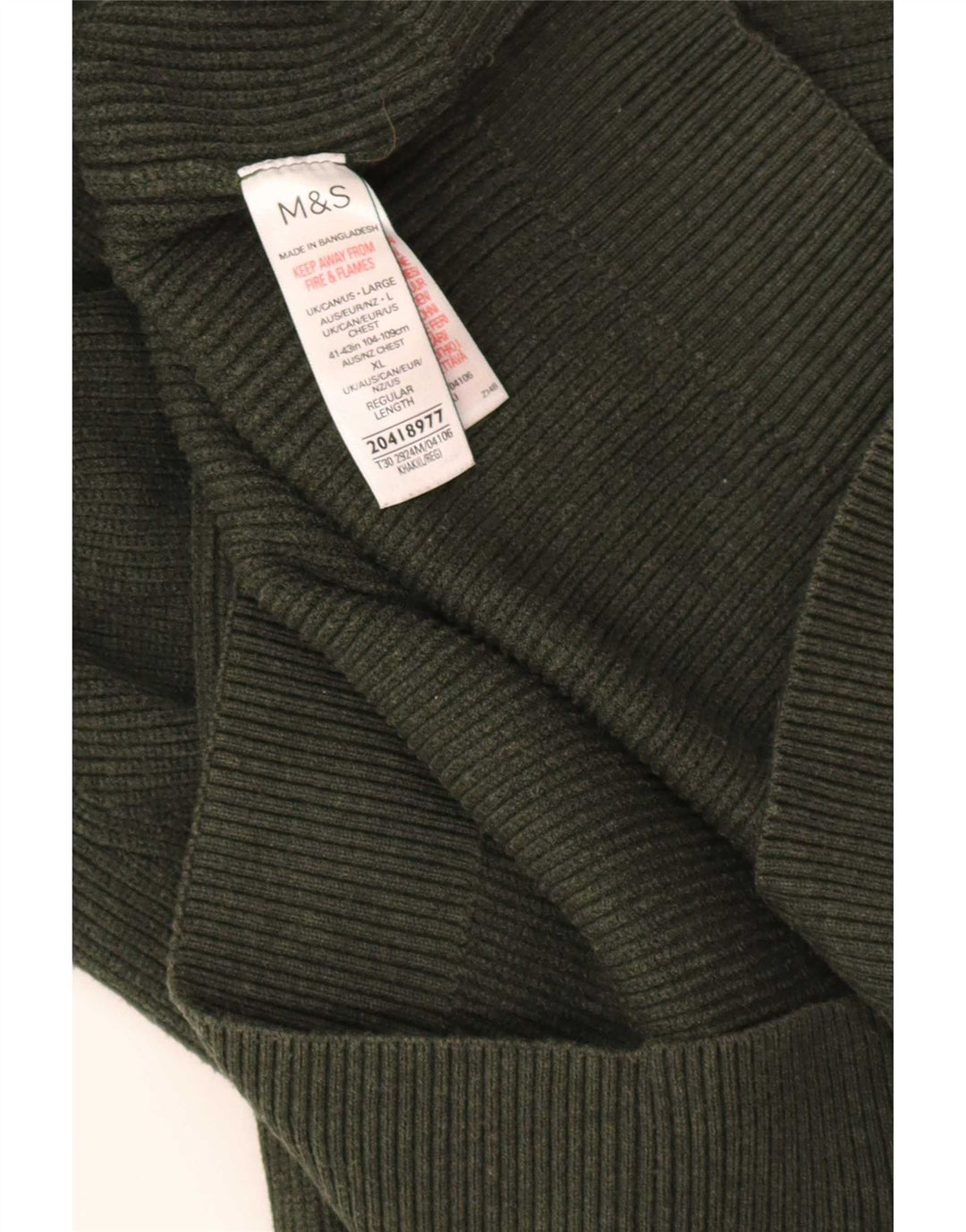 Marks & Spencer Pull à col zippé pour homme Large Kaki Polyester