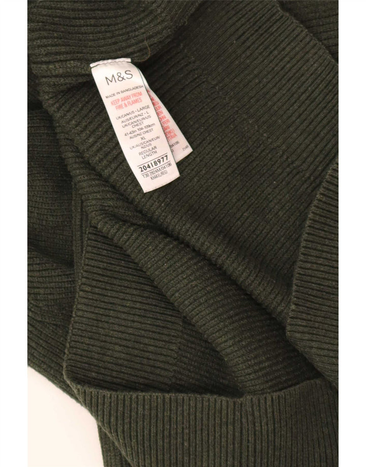 Marks & Spencer Pull à col zippé pour homme Large Kaki Polyester