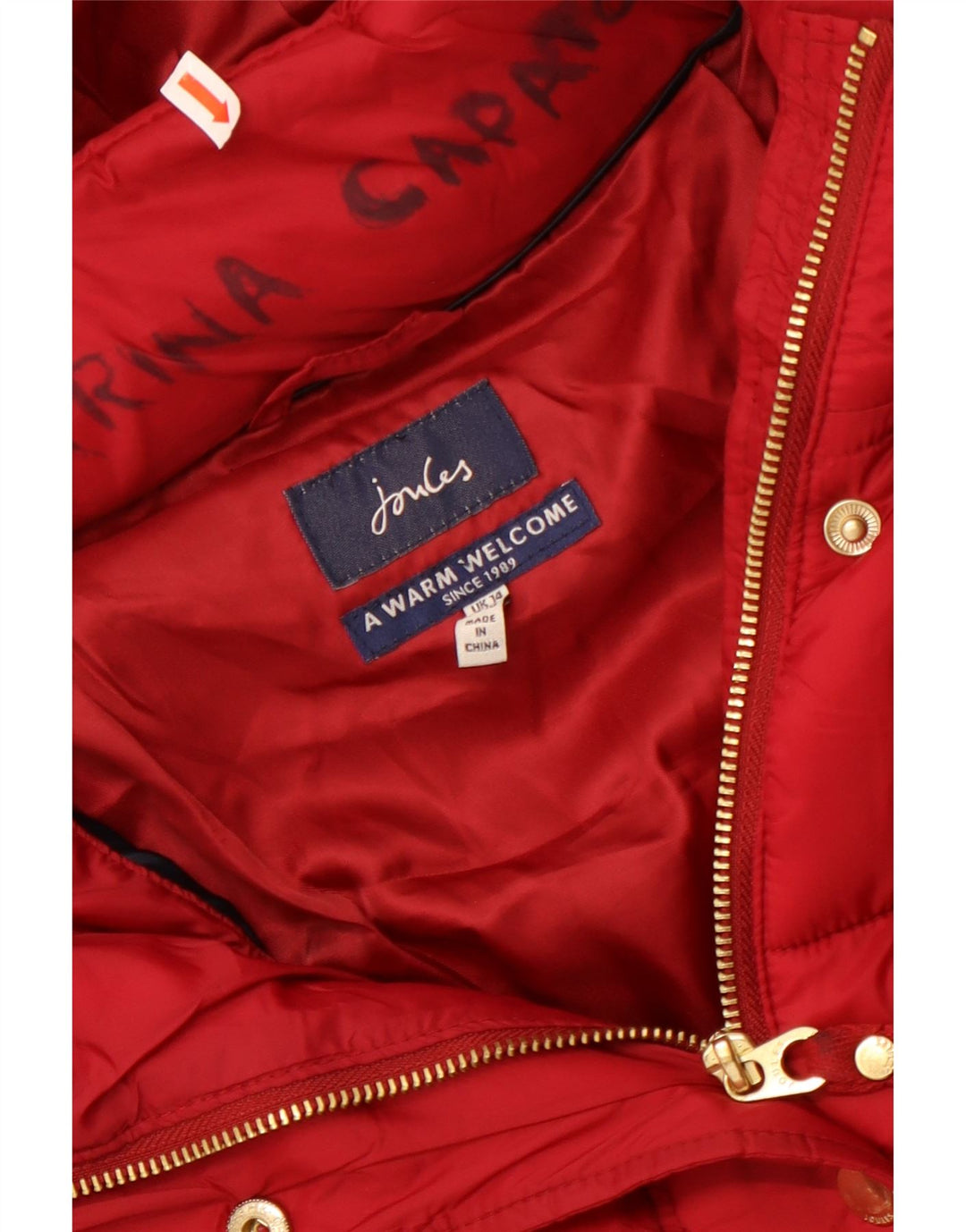 Joules Manteau matelassé à capuche pour femme UK 44 Large Rouge Polyamide