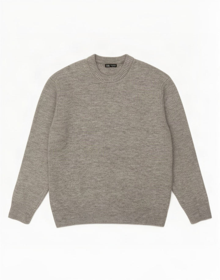 Zara Pull Col Rond Homme Gris Moyen Acrylique Moucheté