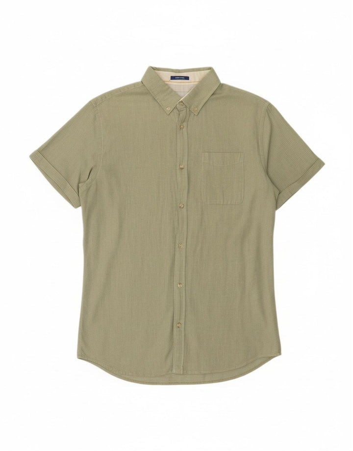 JACK & JONES Mens Short Sleeve Shirt Large Khaki Cotton