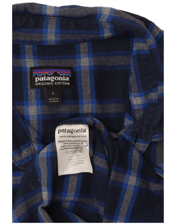 Patagonia Chemise en flanelle pour hommes, grand carreaux en coton bleu