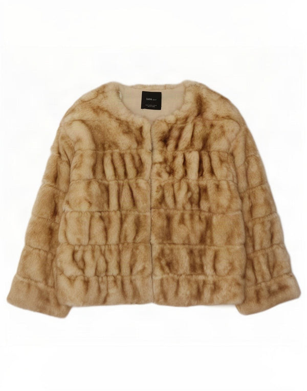 Zara Veste en fausse fourrure pour femme UK 14 Acrylique beige moyen