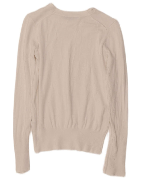 ZARA Femme Pull Col Bateau UK 10 Petit Viscose Blanc