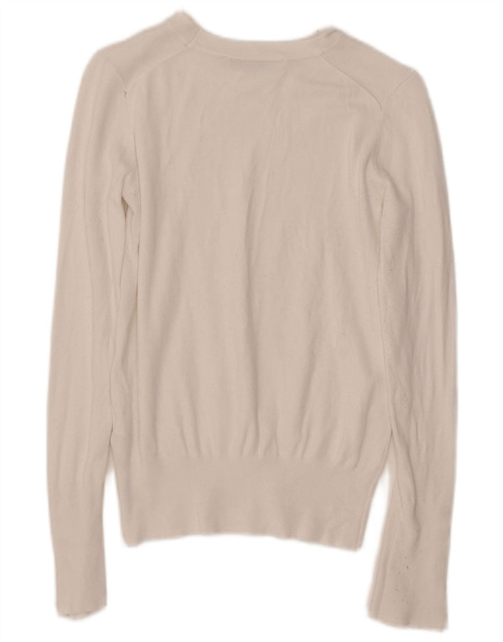 ZARA Femme Pull Col Bateau UK 10 Petit Viscose Blanc