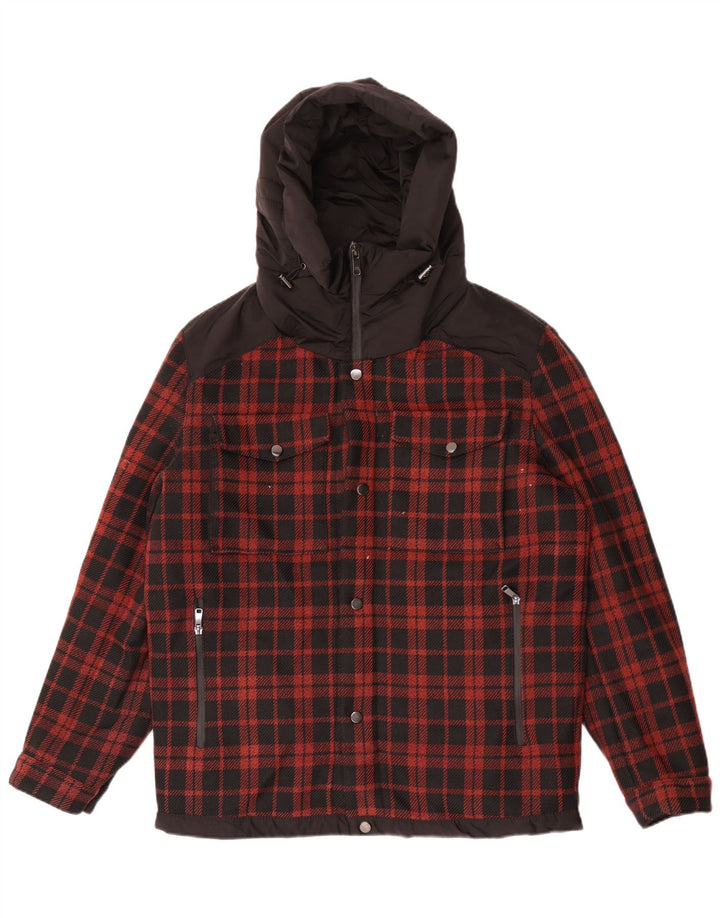 Zara Veste utilitaire à capuche pour homme UK 40 Grand noir à carreaux en polyester