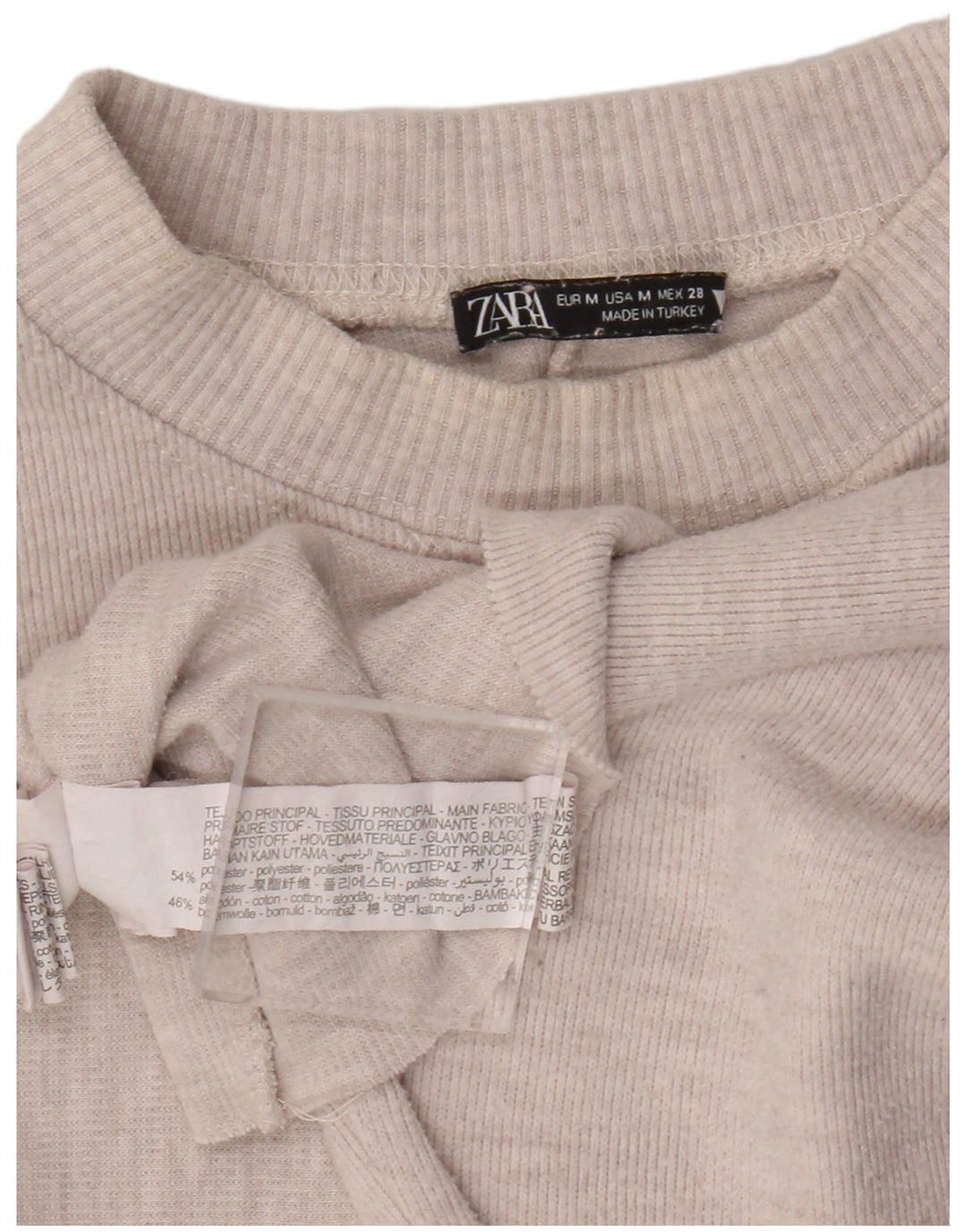 Zara Femme Crop Top Manches Longues UK 14 Polyester Beige Moyen