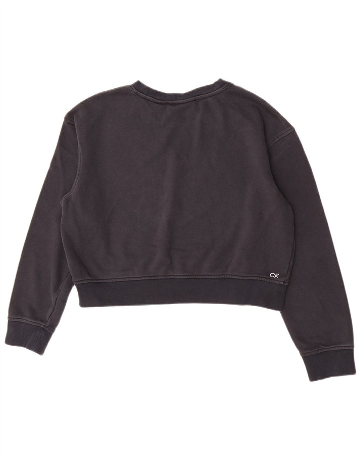 Calvin Klein Sweat-shirt court graphique pour femme UK 14 Bleu marine moyen