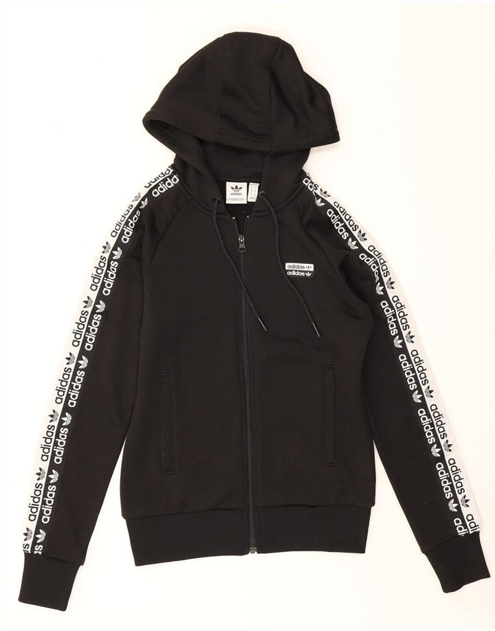 Adidas Pull à capuche zippé graphique pour femme UK 8 Small Noir Polyester