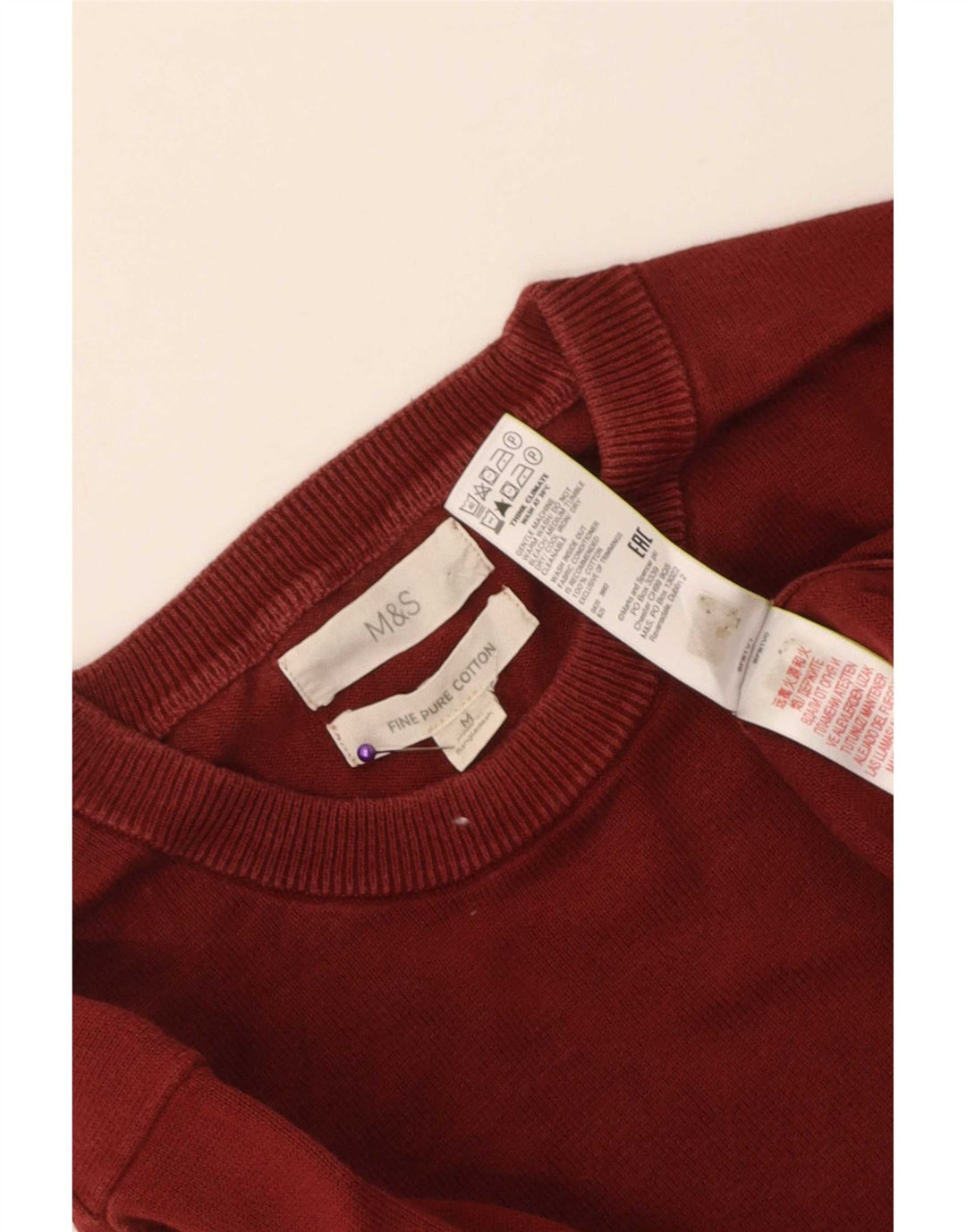 Marks & Spencer Pull à col rond pour homme en coton bordeaux moyen