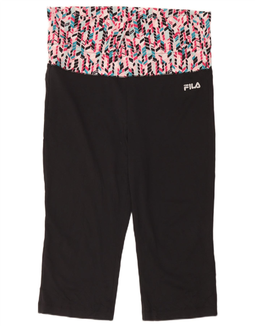 Fila Femmes Capri Leggings UK 16 Grand Noir Géométrique Polyester