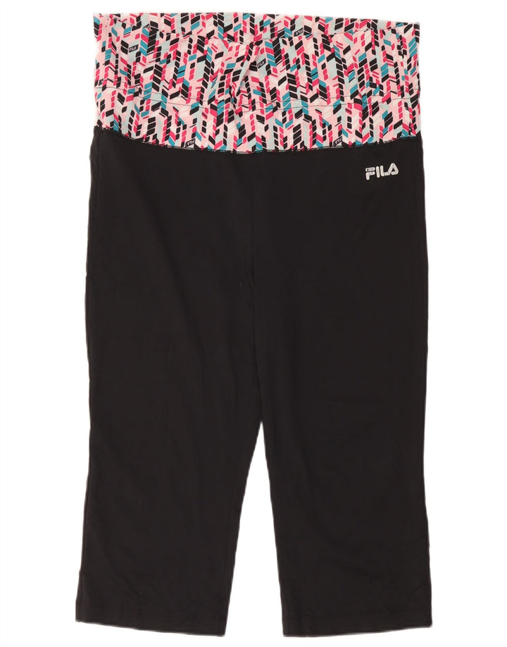 Fila Femmes Capri Leggings UK 16 Grand Noir Géométrique Polyester