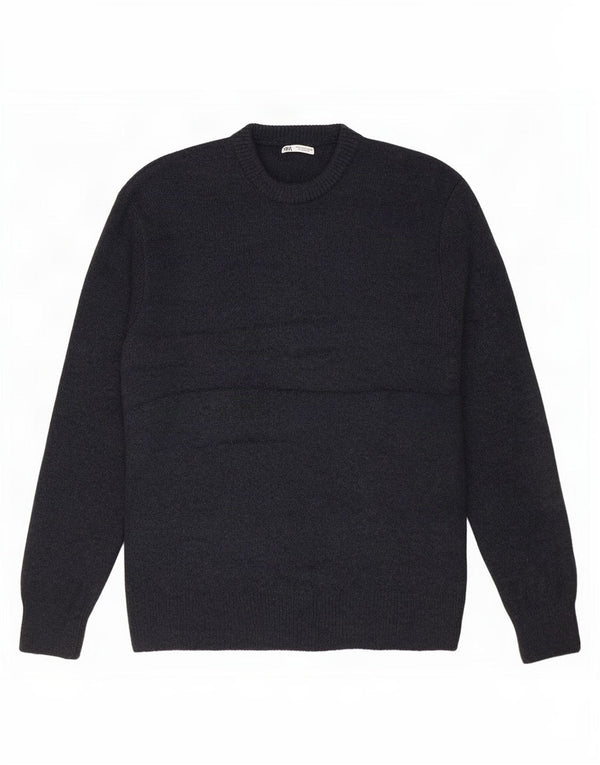 Zara Pull ras du cou pour homme, grand, bleu marine, acrylique