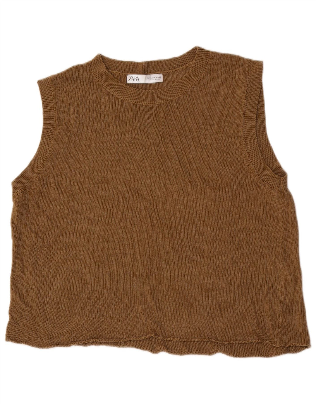 Zara Womens Crop Vest Top UK 14 Acrylique Marron Moyen