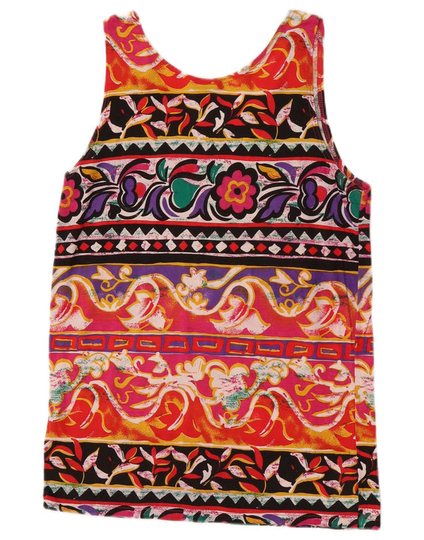 vintage Womens Vest Top UK 14 Grand Coton Floral Multicolore Rétro
