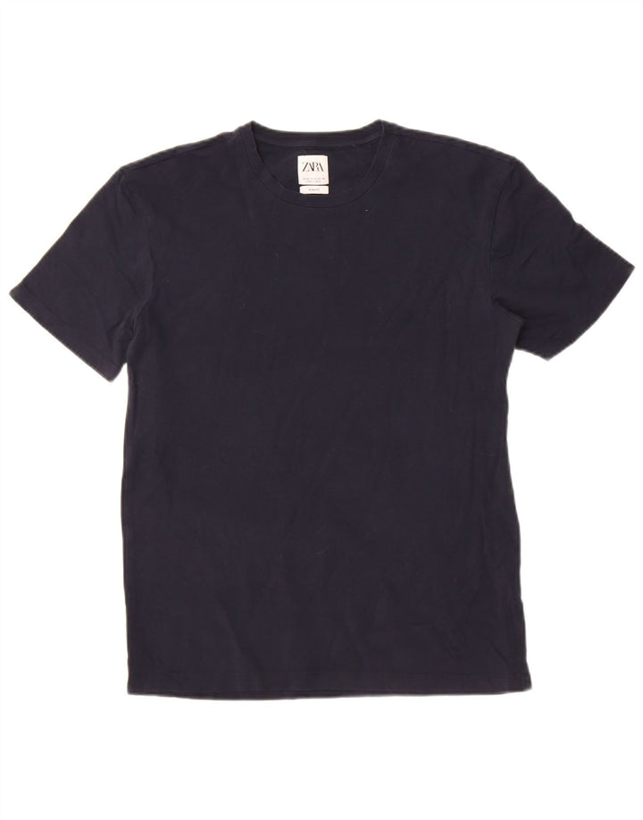 Zara Homme Slim Fit T-Shirt Top Bleu Marine Moyen Coton
