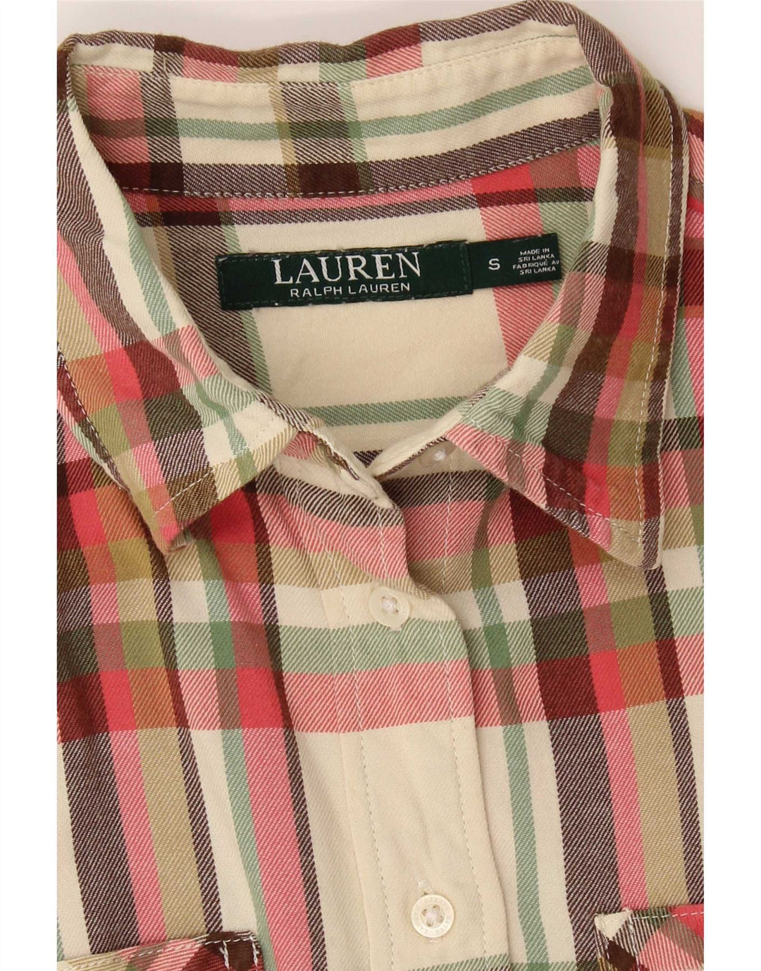 Ralph Lauren Chemise en flanelle pour femme UK 10 Petit carreaux blanc cassé
