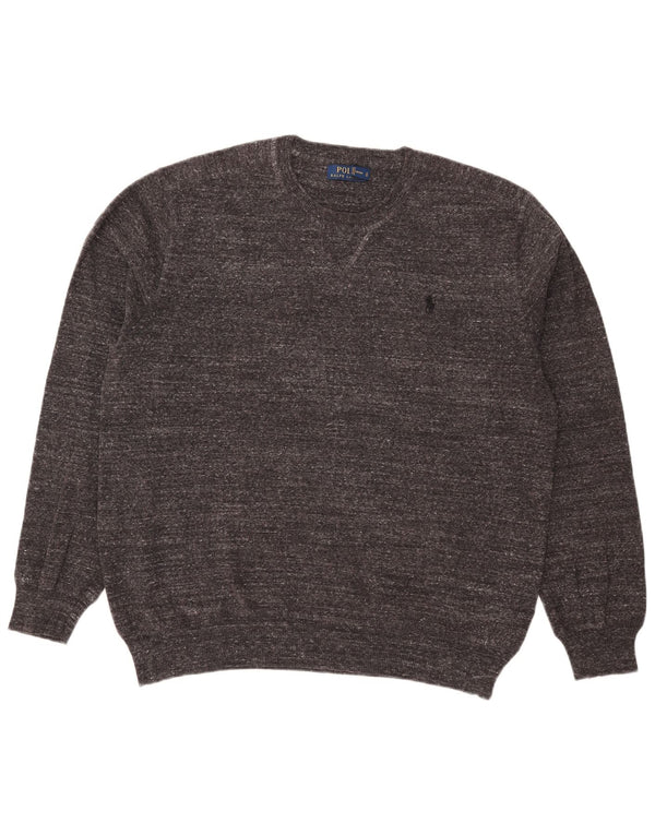 Polo Ralph Lauren Pull à col rond pour homme en coton moucheté gris grand